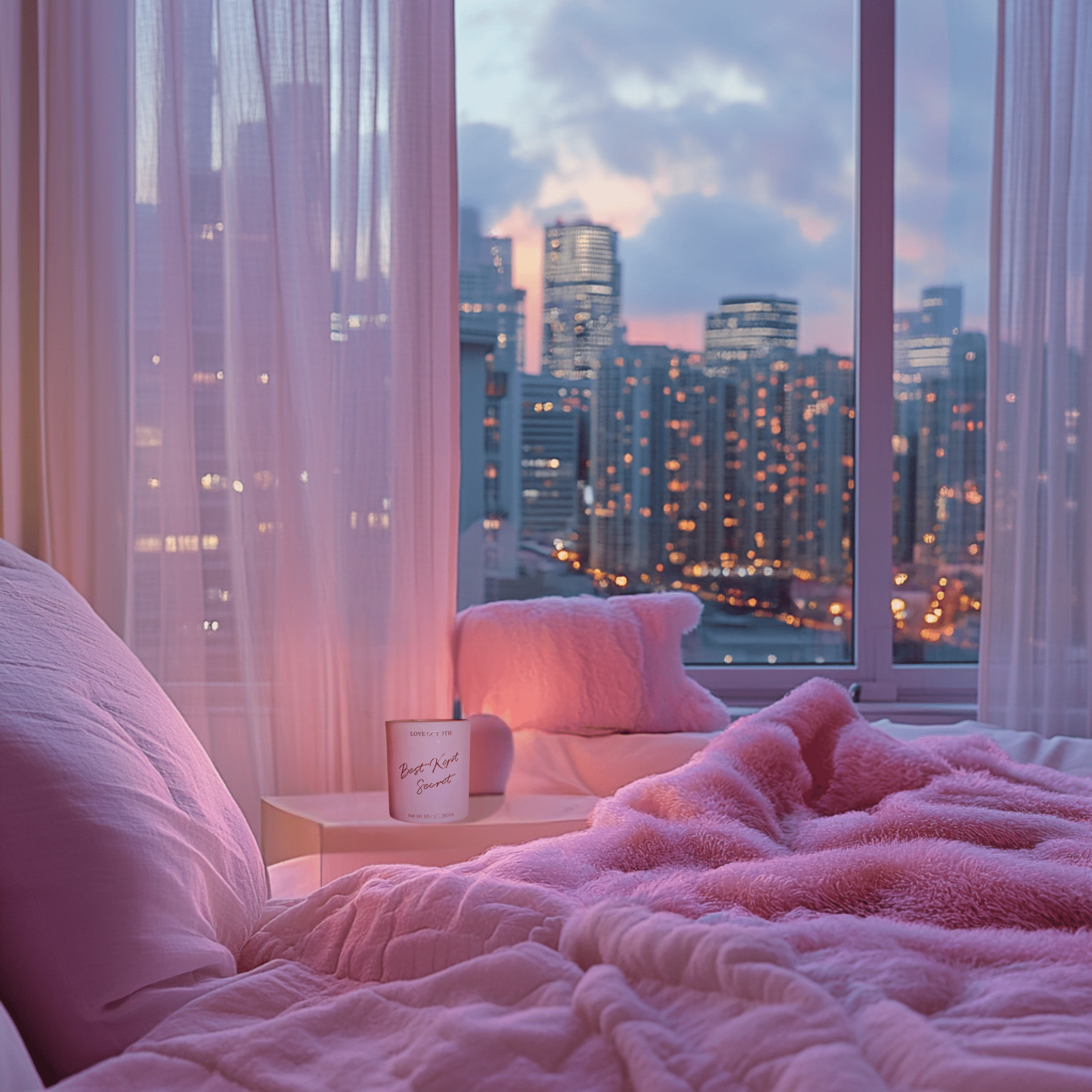 Pink Female Luxury Bedroom With Best Kept Secret Candle Interior Design & Decor