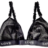 Laced Letters Meshed Plunged Bra